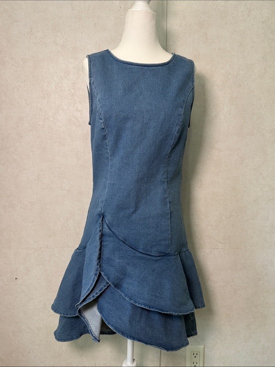 Flying Tomato Dresses & Skirts - Flying Tomato Stretch Denim Asymmetrical Ruffle Mini Dress L